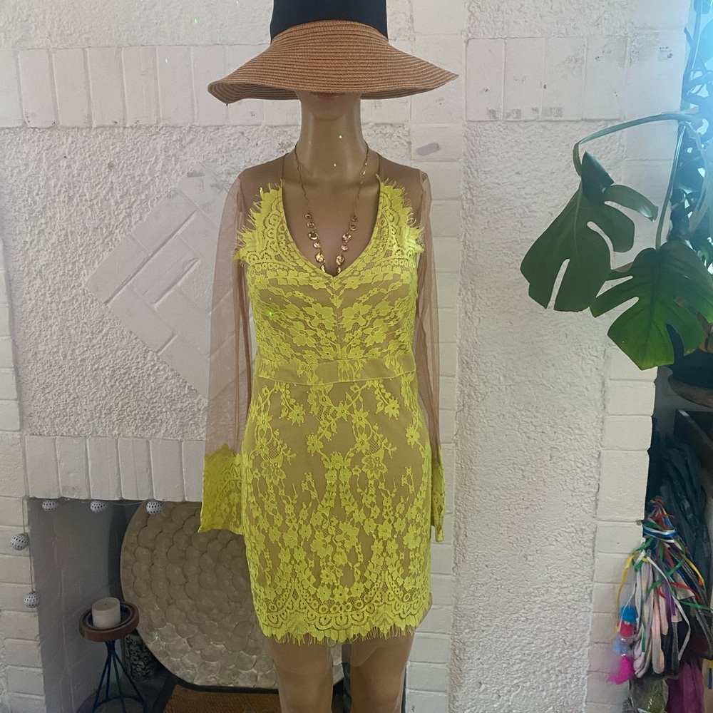 Sexy Vibrant Yellow Lace Dress
